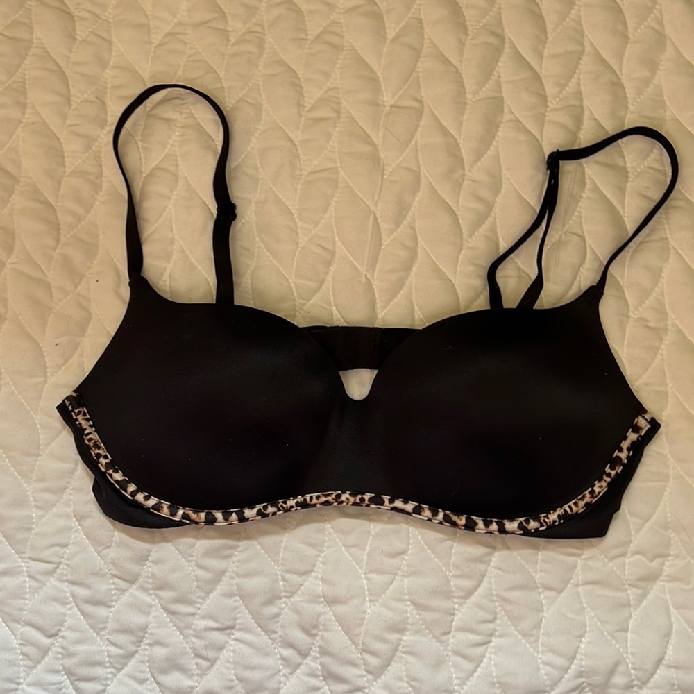 Victoria’s Secret Black & Leopard Print Balconet Bra - Size 34C